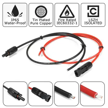 

1 Pair 11AWG Solar cable for Panel Connection Extension Solar Cables with Connector Black plus Red
