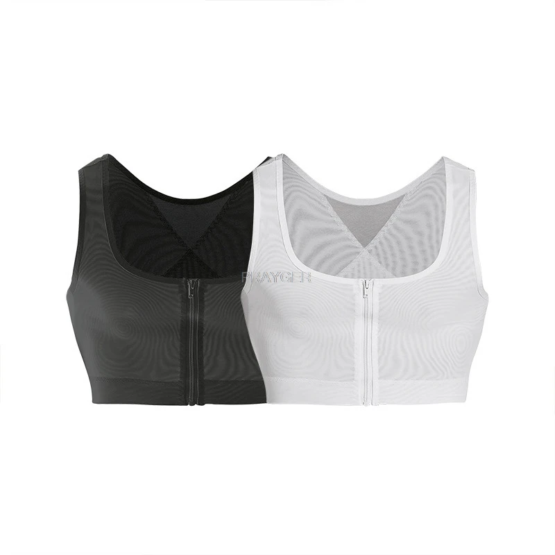 Men Body Shaper Slimming Chest Tops Gynecomastia Underwear Straight Back Vest Zipper Sleeveless Short Shirts