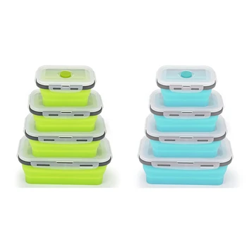 

4Pcs Set Foldable Silicone Food Lunch Box Fruit Salad Storage Food Box Container Dinnerware Conveniently Lunch Box