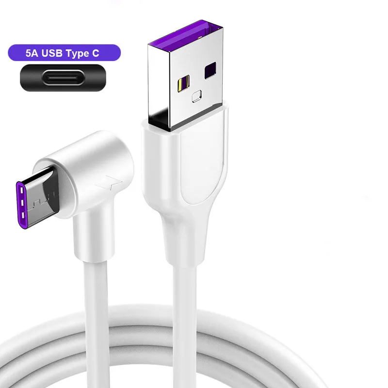 5А usb type C Быстрая зарядка USB C кабель для huawei P30 P20 Lite супер быстрый 90 градусов кабель для Xiaomi Mi 9 samsung S10 S9 Note 9 - Цвет: White