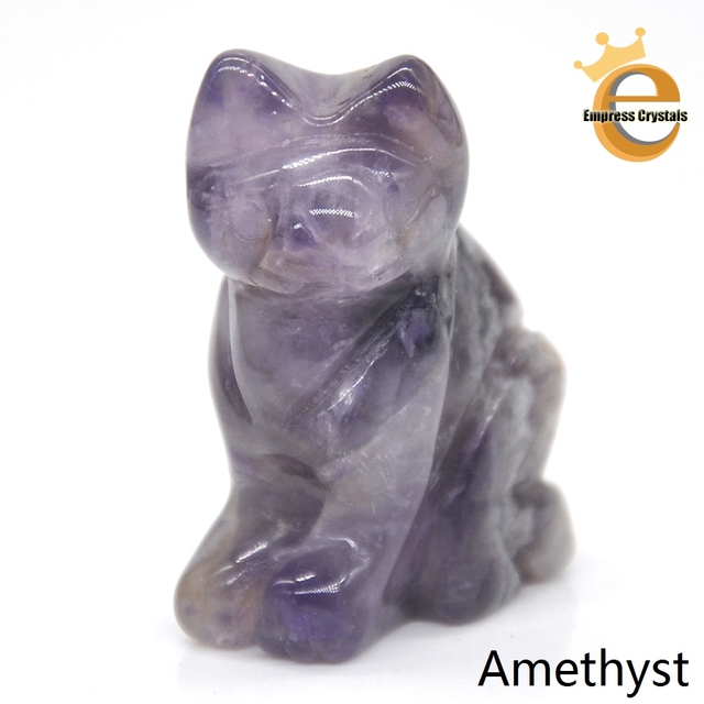 Stone Carving Cat Figurine Natural Gemstone Quartz Agate Jade Crystal Healing Animals Statue Home Decoration