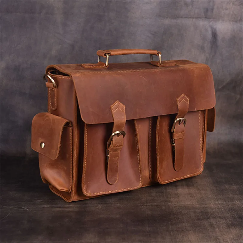 Yellow brown PNEME ретро натуральная кожа мужской портфель сумки crazy horse воловья сумка для ноутбука Высокое качество Бизнес работы сумки-мессенджеры - Цвет: Yellow brown