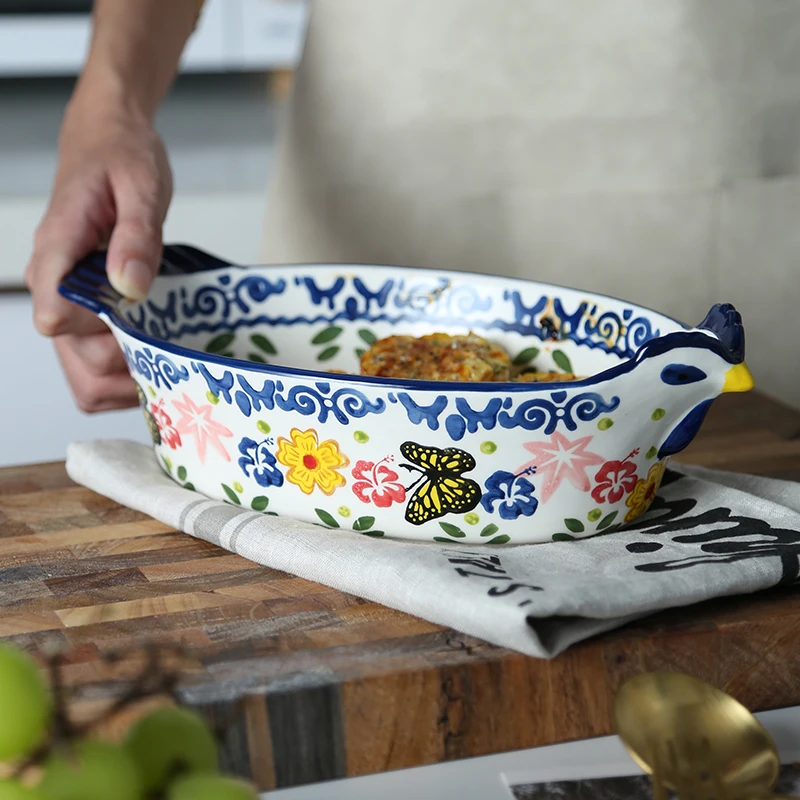 

Creative Binaural Ceramic Bake Bowl Cock Shape Household Soup Pot Oven Cheese Pizza Plate