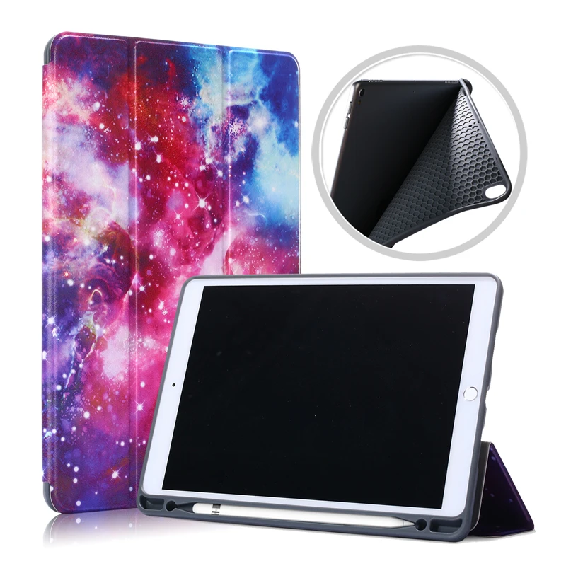 

Colorful printed case For iPad Air 3 2019 10.5" with Pencil Holder Stand PU Leather Soft TPU Cover For iPad Pro 10.5 2017