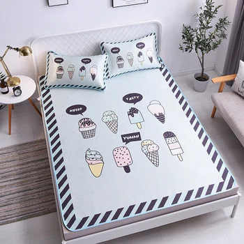 

Cartoon Ice Cream Bed Mattress Protector Cover Washable Bed Mattress Topper Sheet Ice Silky Soft Kids Summer Sleep Bed Mat Set