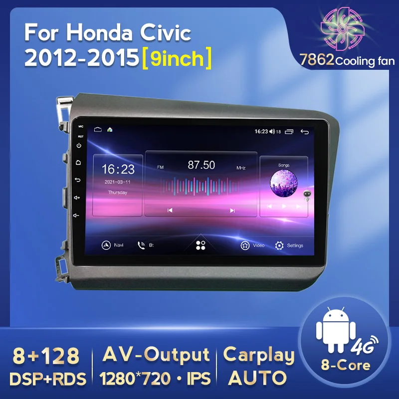 9'' Android 9.1 Touch Screen Car Stereo Radio GPS WIFI 4G For Civic With Canbus 