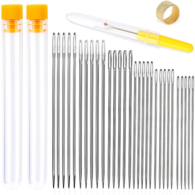 MIUSIE 34 PCS Large Eye Stitching Needles 6 Sizes Hand Sewing Needles with  Needle StorageTube Seam