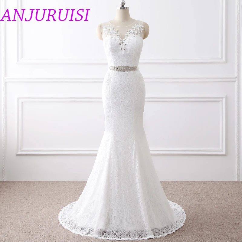 reception dress for bride New Elegant Flowers Lace Wedding Dress 2020 Scoop Neck Mermaid Bridal Gown Simple vestido De noiva Sash vestido de noiva sereia modest wedding dresses