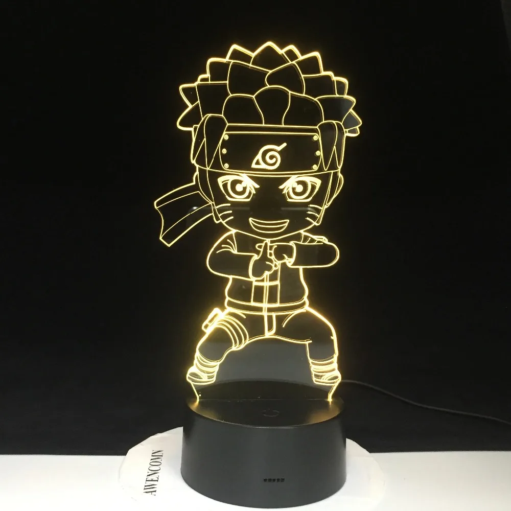 Uzumaki Kungfu Наруто 3D лампа изменение цвета света для украшение для детской спальни ночник детский СВЕТОДИОДНЫЙ Ночник подарок 3289