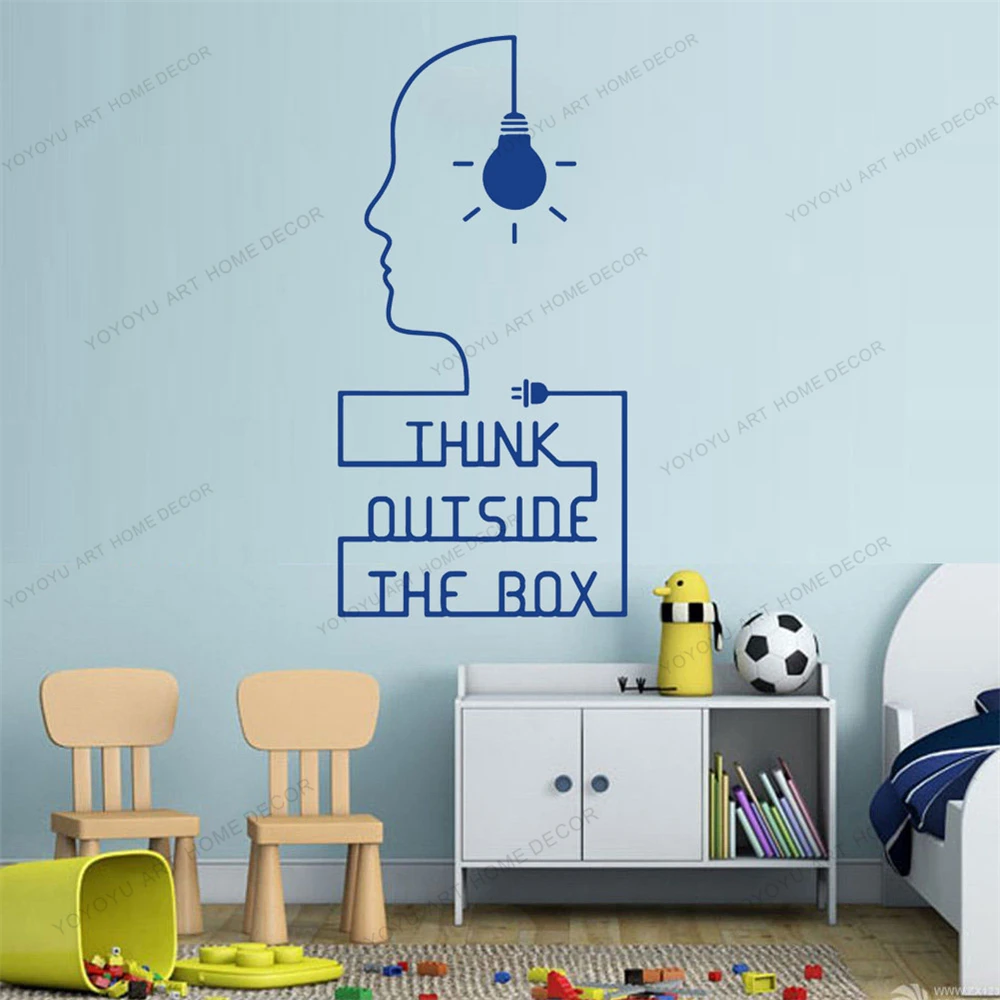 

Think Out Of The Box Cartoon Style Wall Decal For Office Room Removable Wallpaper Vinyl Mural Company Room Wall Sticker CX1002