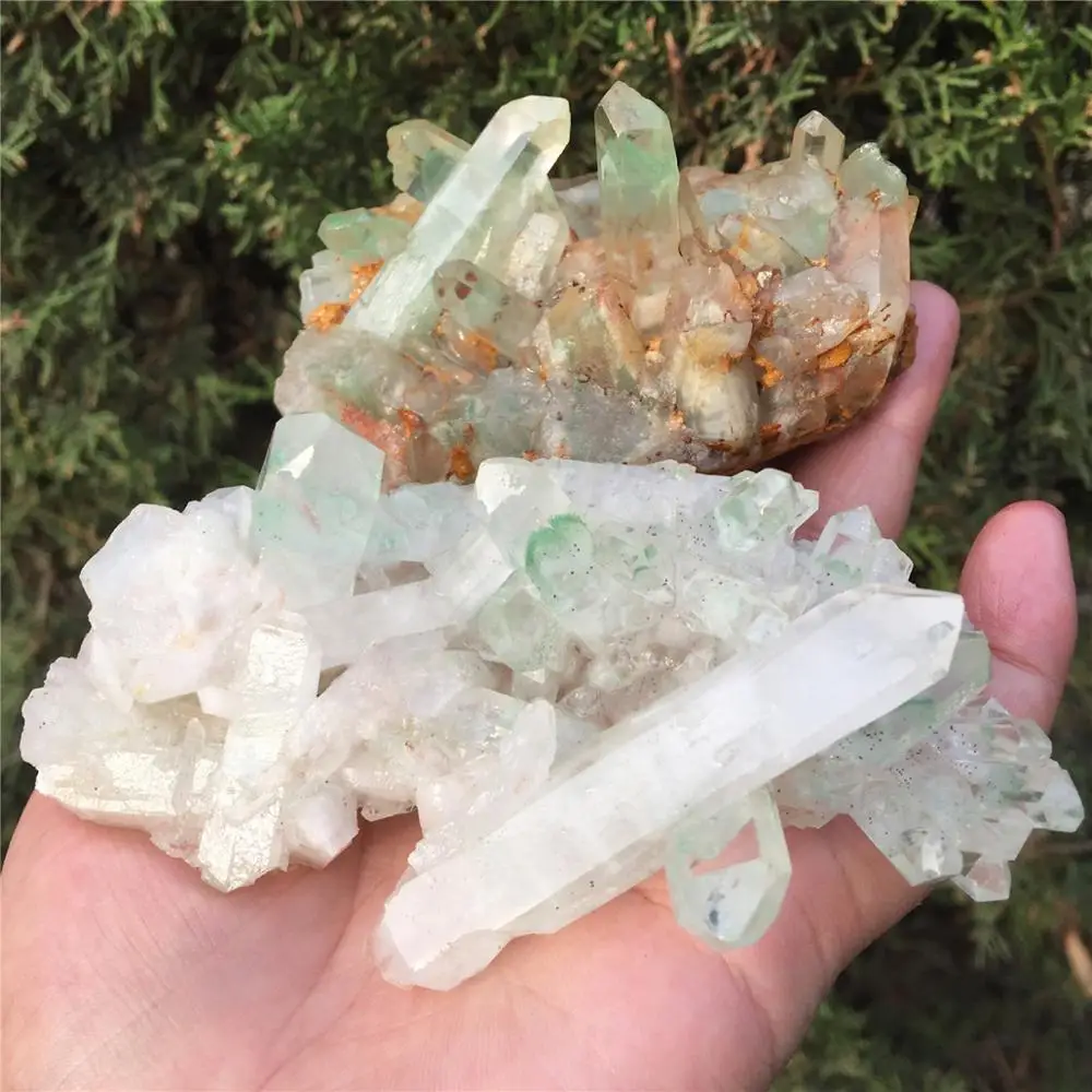 2 шт. натуральный зеленый Ghost Phantom Quartz кристалл кластера Исцеление образец отправлен случайным образом