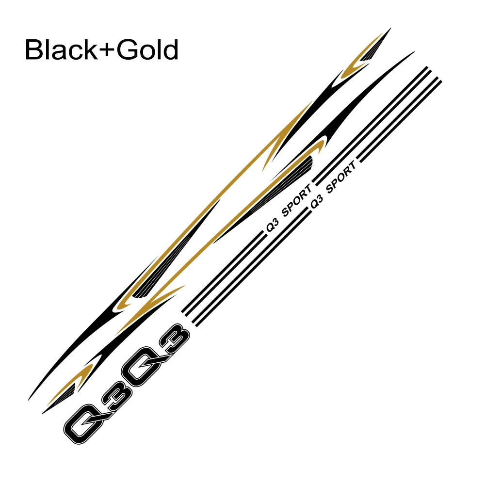 Black Gold 2 шт., автомобильная наклейка в длинную полоску для Audi Q3, Авто Виниловая пленка, наклейка на тело, гоночный спортивный стиль, автомобили, сделай сам, тюнинг, автомобильные аксессуары - Название цвета: Black Gold