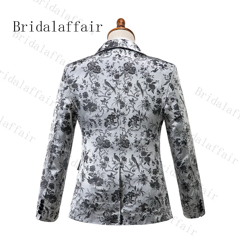 Костюм Bridalaffair Homme, серебристо-серый Magie and flower, мужские костюмы Terno Masculino, смокинг для выпускного, вечерние костюмы с цветочным рисунком, 3 предмета