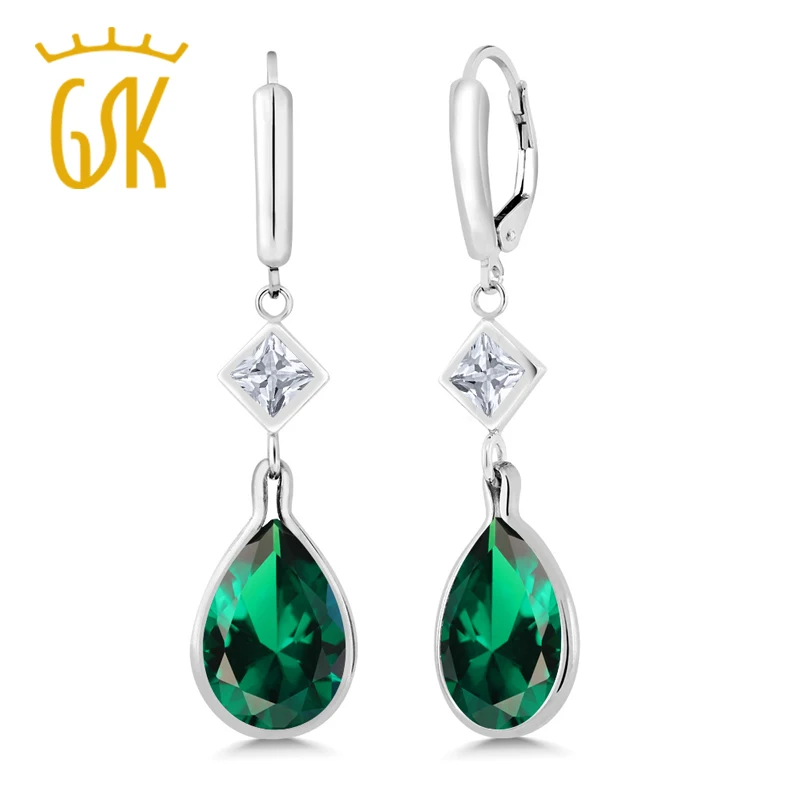 GemStoneKing 10,00 карат Груша Форма зеленый нано изумруд драгоценные камни капли серьги S925 серебро хорошее ювелирное изделие для женщин