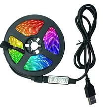 Bande lumineuse LED avec câble USB, SMD 2835, 1M 2M 3M 4M 5M, Flexible, Diode lumineuse, 3 touches, commande, écran de bureau, éclairage de fond TV, DC5V