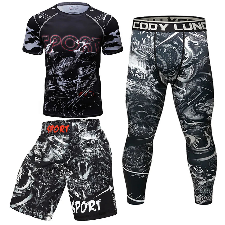 Jiu jitsu rushguard mma футболки + брюки мужские Муай Тай шорты боксерские трикотажные