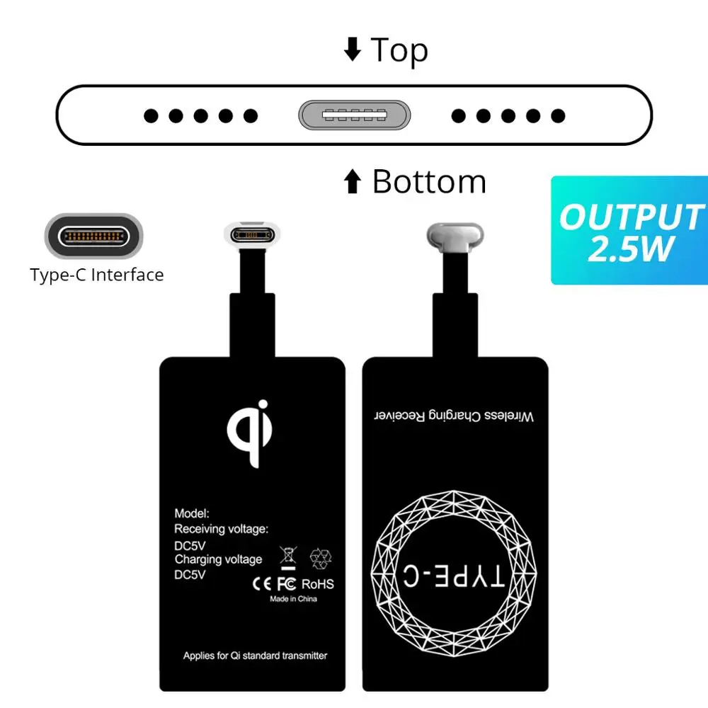 Type C 2.5W GUUGEI Беспроводное зарядное устройство Зарядка USB беспроводной зарядный приемник Универсальный Micro usb type C Qi Pad модуль для huawei Mate30 pro - Цвет: Type C 2.5W