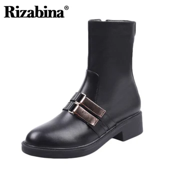 

Rizabina Genuine Leather Woman Ankle Boots Fashion Buckle Zipper Winter Shoes Woman Short Boot Office Lady Footwear Size 33-40