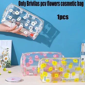 

Brivilas Flowers Transparent Cosmetic Bag Women Pvc Travel Storage Make Up Bags Waterproof Portable Toiletry Bag