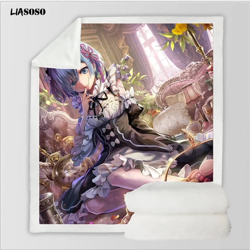 15 Диван, постельные принадлежности, аниме, Re: zero, сестры-близнецы, горничные рам и рем, Узорчатое, для взрослых, детей, набивное шерстяное одеяло, одеяло для путешествий, одеяло для автомобиля - Цвет: 15