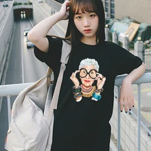 Летняя футболка с круглым вырезом, модная повседневная футболка в стиле Харадзюку, качественная женская футболка с принтом в стиле Харадзюку, черная футболка, Прямая поставка