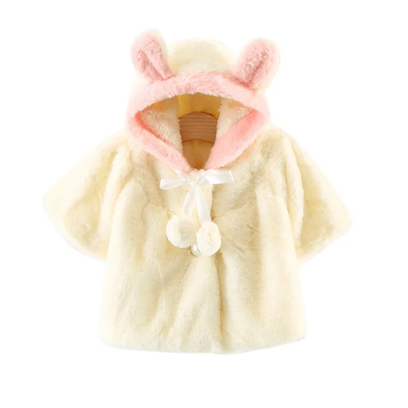 

Baby Girl Cute Rabbit Ears Jackets 2020 Winter Outerwear Et Velour Fabric Garment Lovely Bow Coat For Baby Girls Kids
