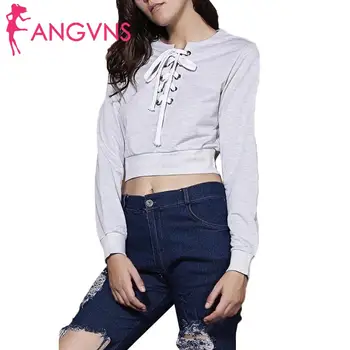 

Women V Neck Long Sleeve Front Cross-weave Hoodie Cropped Sweatshirt 100% Brand New Material: cotton 2 Color