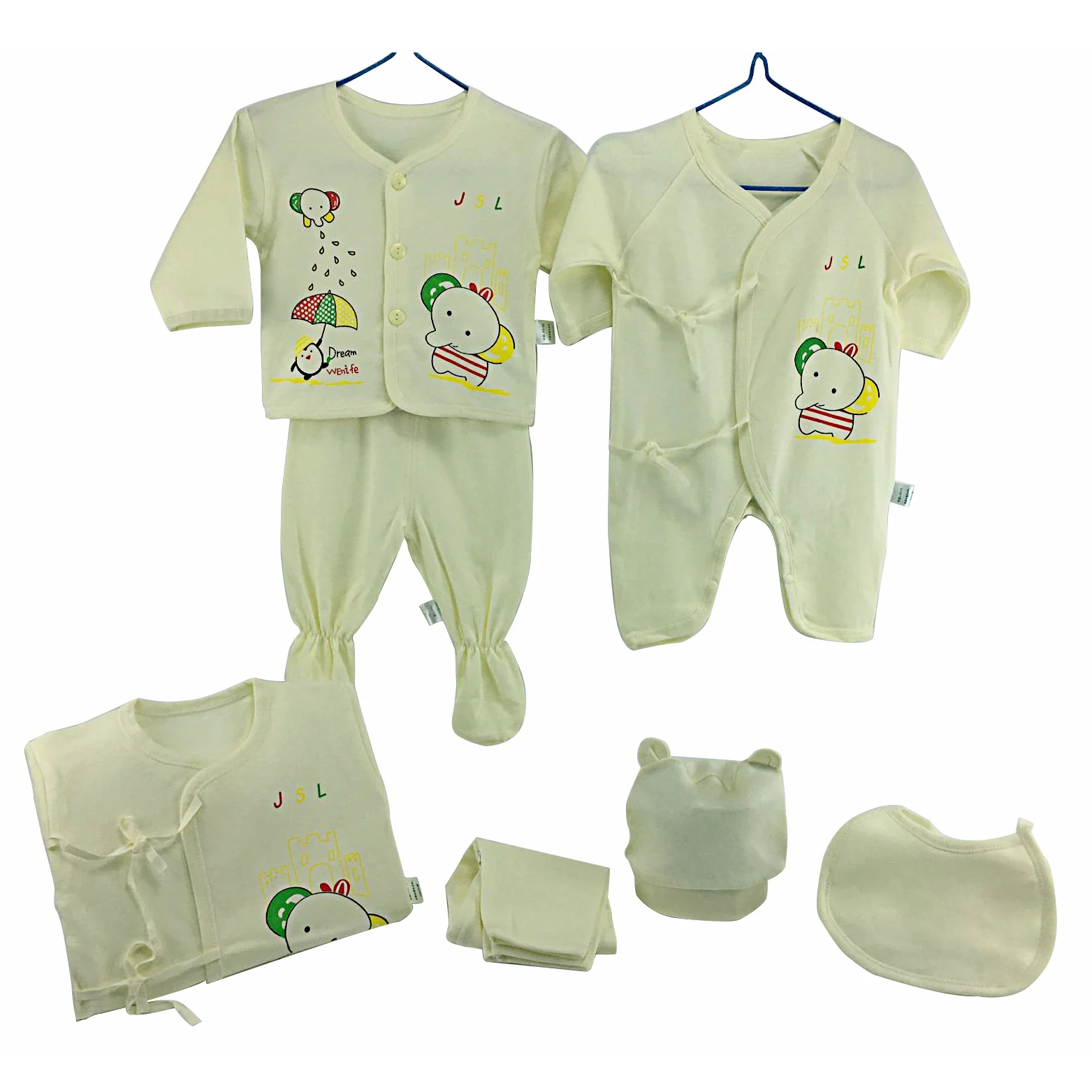 7pcs/set Baby Clothes Set Cartoon Kids Newborn Girl Boy Cotton Sets Infant Clothes Shirt+pant+romper+hat+bibs