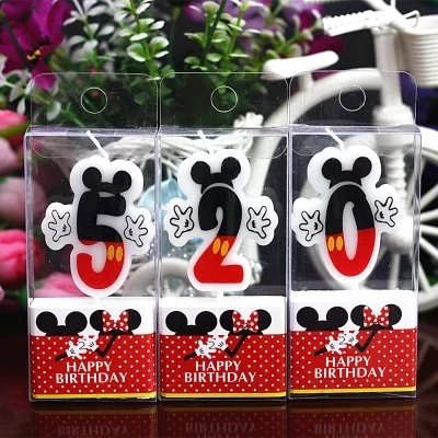 

Minnie Mickey Mouse Candles For Happy Birthday Party Decorations 0-9 Number Candles Cake Cupcake Topper Party Supplies Flags