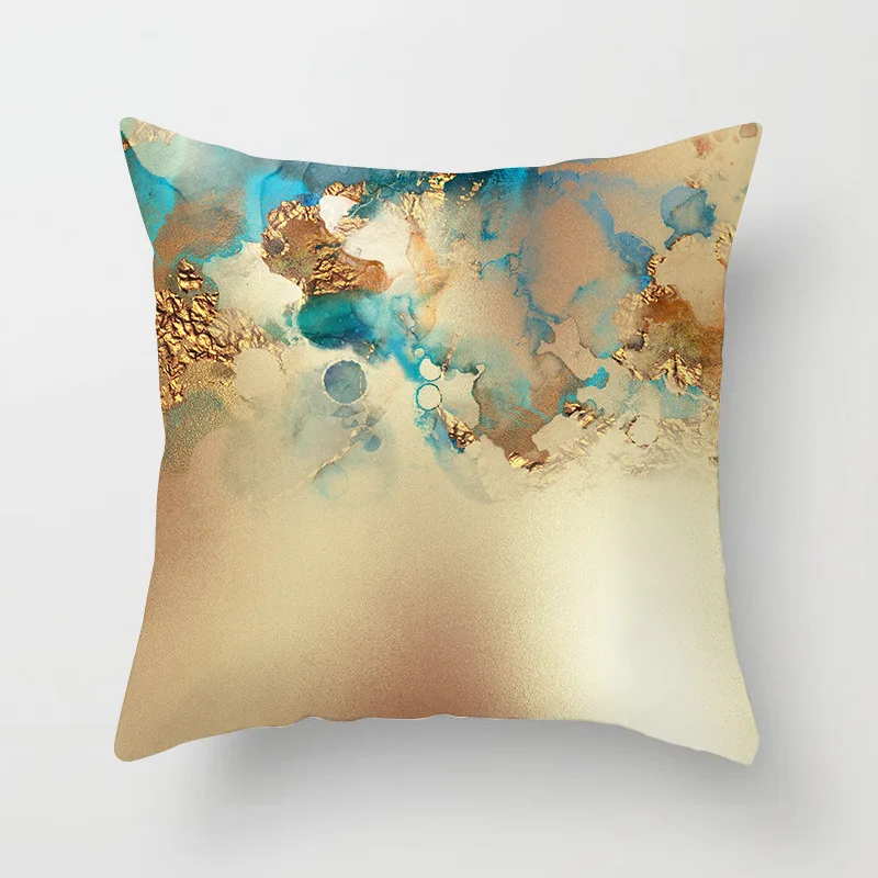 Nordic Watercolor Gold Blue Texture Print Cushion Cover Modern