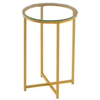 

[40.5 x 40.5 x 61]cm Simple Cross Foot Single-Layer Glass Round Edge Table 40.5 Round Gold