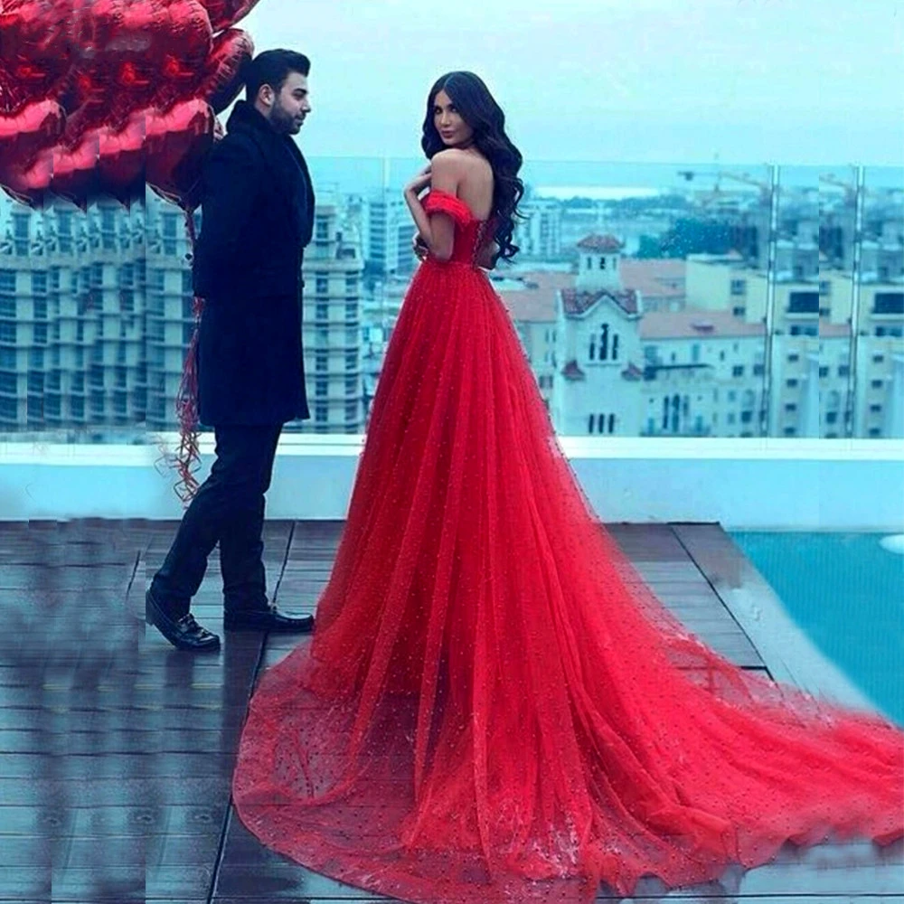 Red Long Sleeve Wedding Dresses with Train Bead Satin V Neck Lace Up Ball  Gowns | eBay