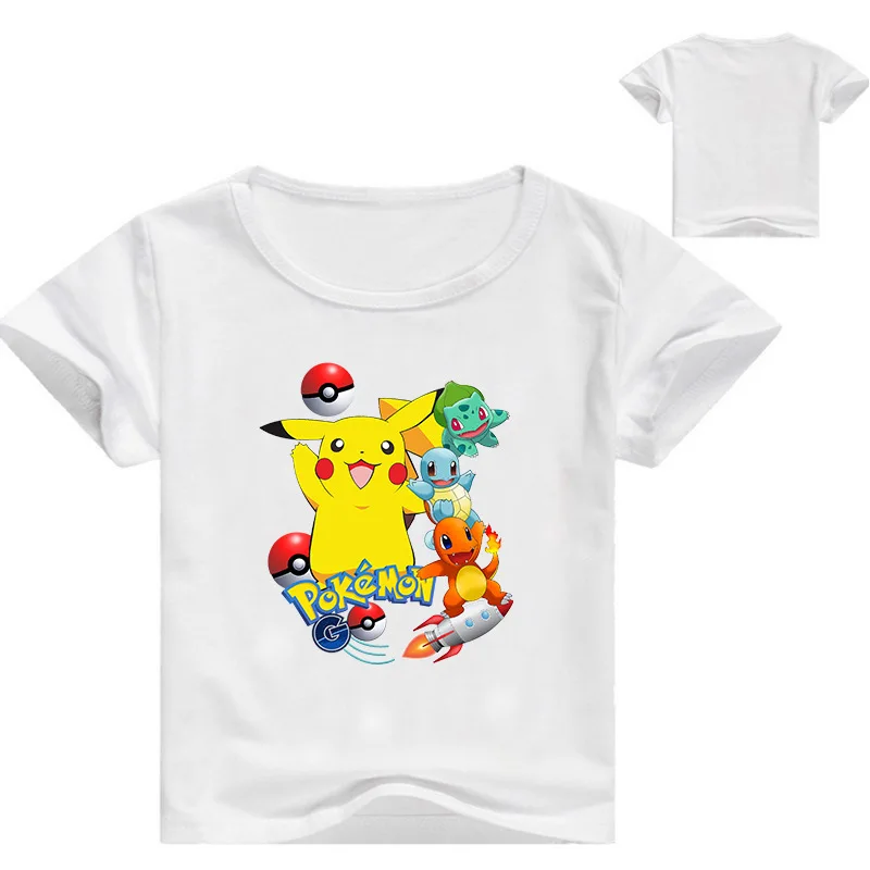 2-13Y Pokemon Go T-shirt Children Summer T-shirts Pikachu Cartoon Teenagers Girls Clothing Baby Boys Short Sleeves Tops Tees - Цвет: white