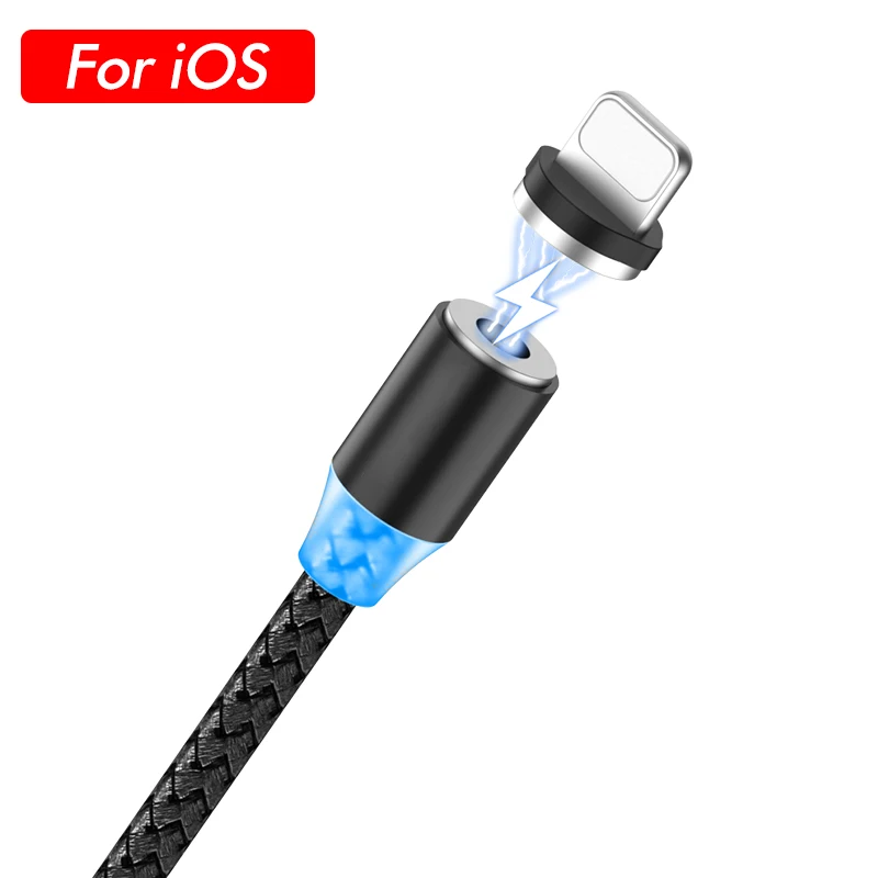1 м светодиодный магнитный кабель Micro usb type C кабель для быстрой зарядки type-C Магнитный зарядный провод usb c для Xiaomi iPhone 11X8 Xr samsung - Цвет: Black For iPhone