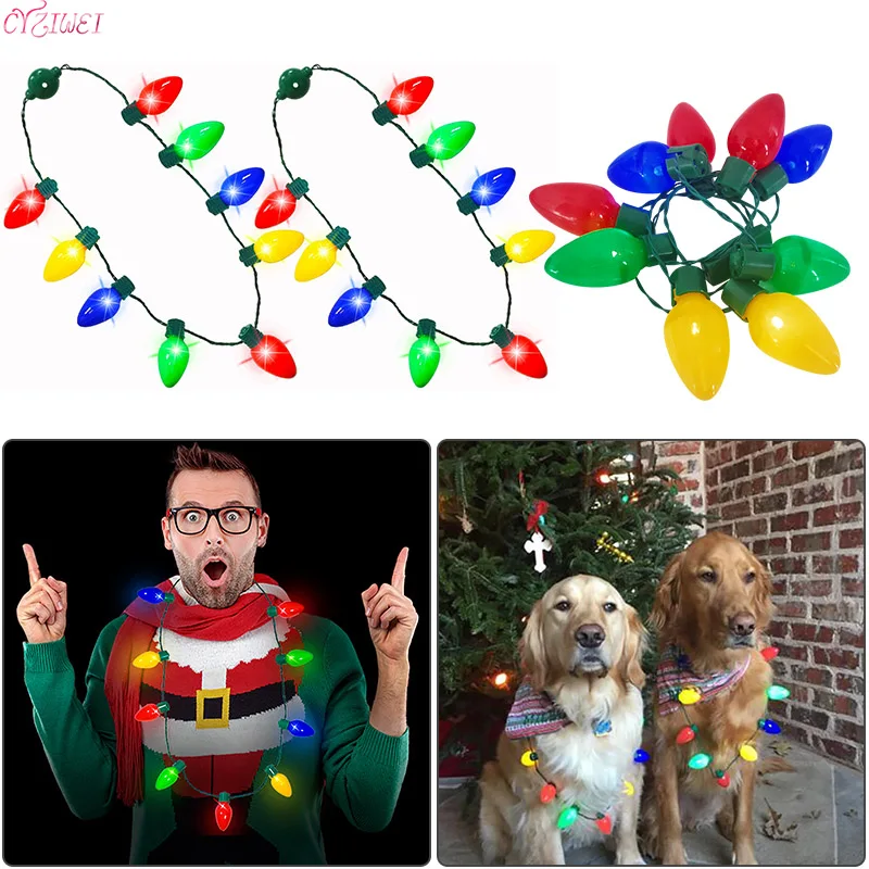 

Christmas 2021 Novelty LED Lights Glowing Xmas Light Bulb Necklace Lights Jewelry Christmas Decorations For Home New Year Gift