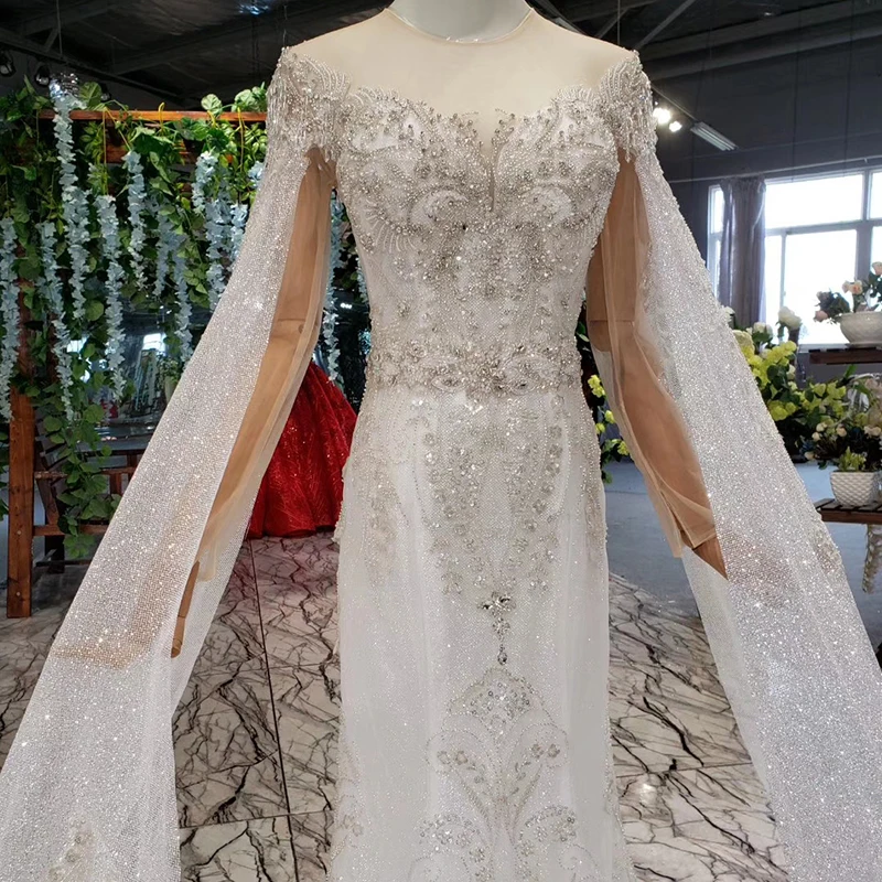 HTL940 Бохо свадебное платье Русалка съемный длинный рукав шаль Иллюзия o-образным вырезом кружева свадебное платье невесты платье вверх сексуальное casamento