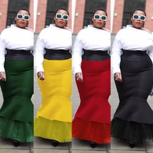 Женская юбка для ночного клуба, длинная юбка макси, модная кружевная юбка с высокой талией и оборками, повседневные юбки для отдыха, женская одежда размера плюс