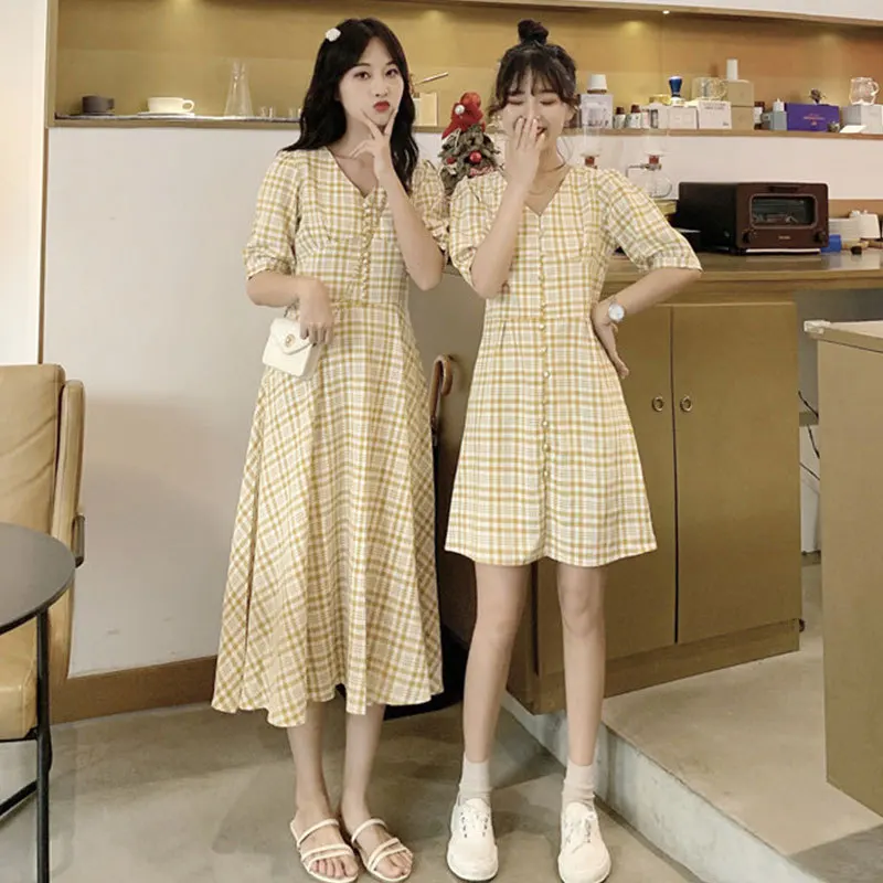

Different Best Friend-2019 New Style Set Retro Non-mainstream Plaid Elegant Dress Summer Two-Piece Women's