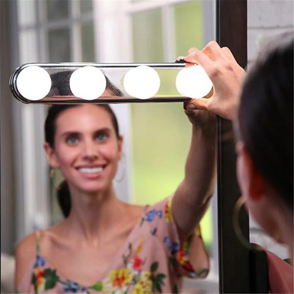 

Portable 4 LED Bulbs Studio Make Up Light Super Bright Cosmetic Mirror Light Kit Battery Powered Makeup Light Bathroom Light