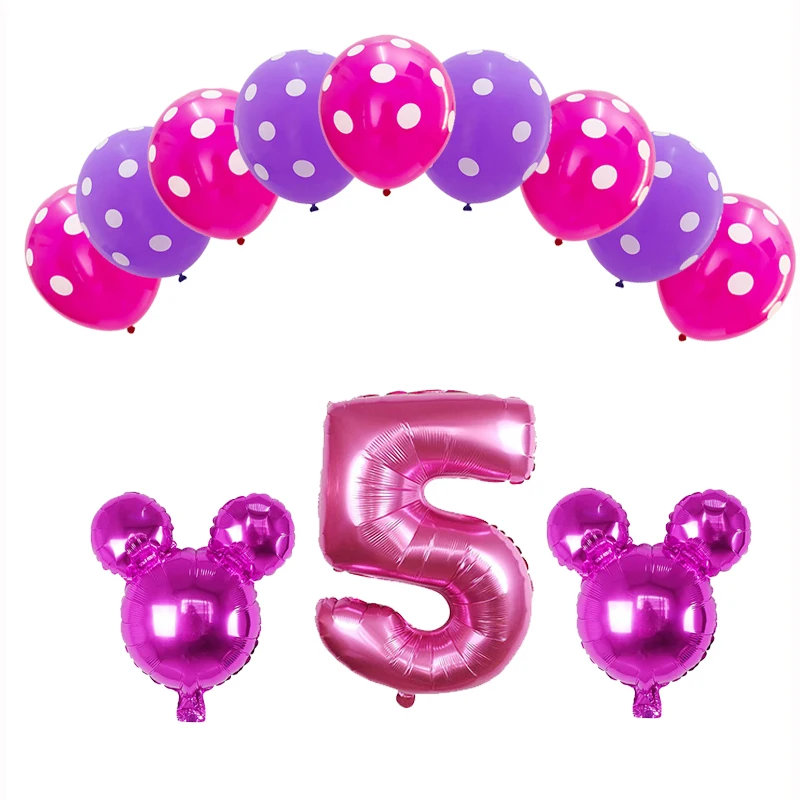 Pink 5 12 шт. фольгированные шары в виде Головы Микки, 30 дюймов, с рисунком животных из мультфильма, латексные гелиевые шары на день рождения, Минни Маус, вечерние украшения - Цвет: Pink 5