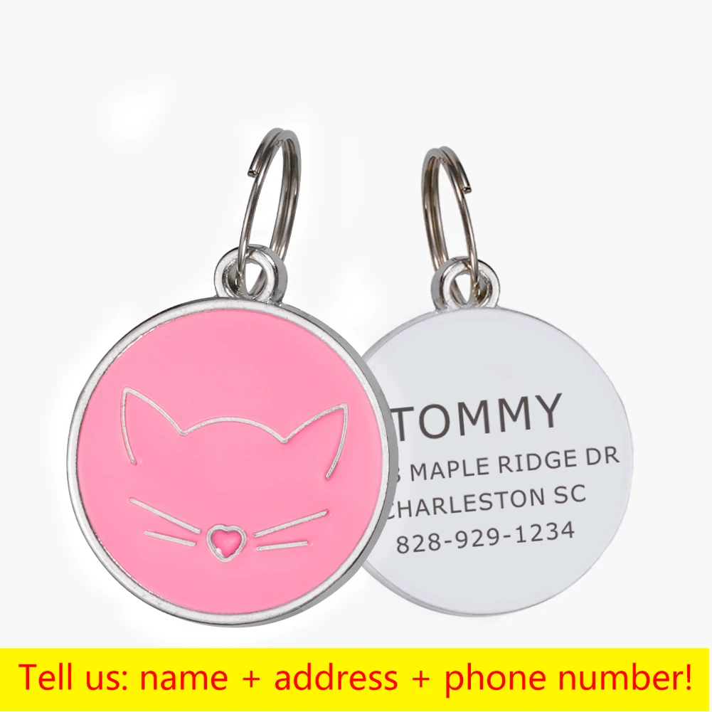 Customizable Pet ID Tag Personalized Dog Collar Pendant Cat Face Tags Engraved Puppy Kitten Name Plate Accessories Anti-lost❤Personalized Customized Anti-lost Pet Tag Collar Pendant Drip Alloy Pendant Leash Puppy Keyring Accessories Cat Dog Jewelry ❤PRODUCT DESCRIPTION 