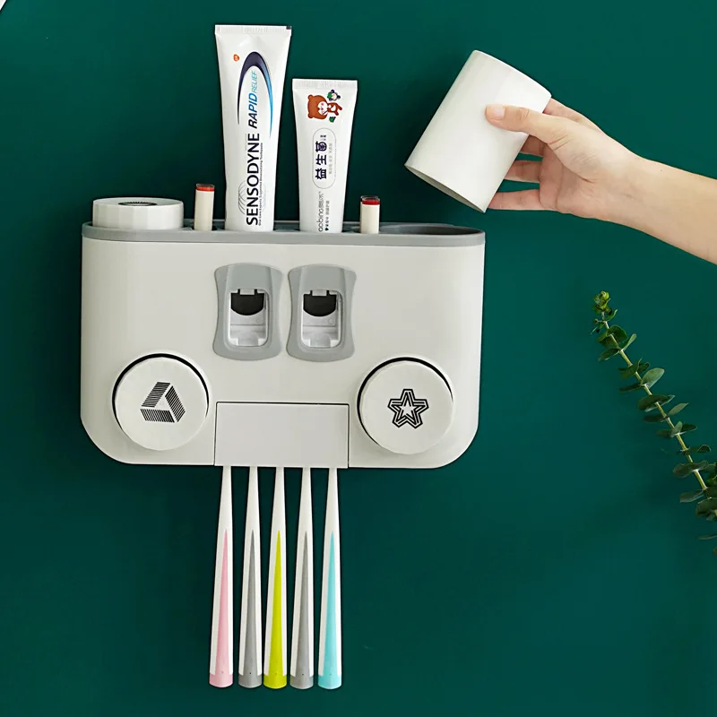 Multifunction Toothbrush Holder Storage Toothpaste Cosmetics Dust-proof Bathroom Accessories Convenient Toothpaste Dispenser