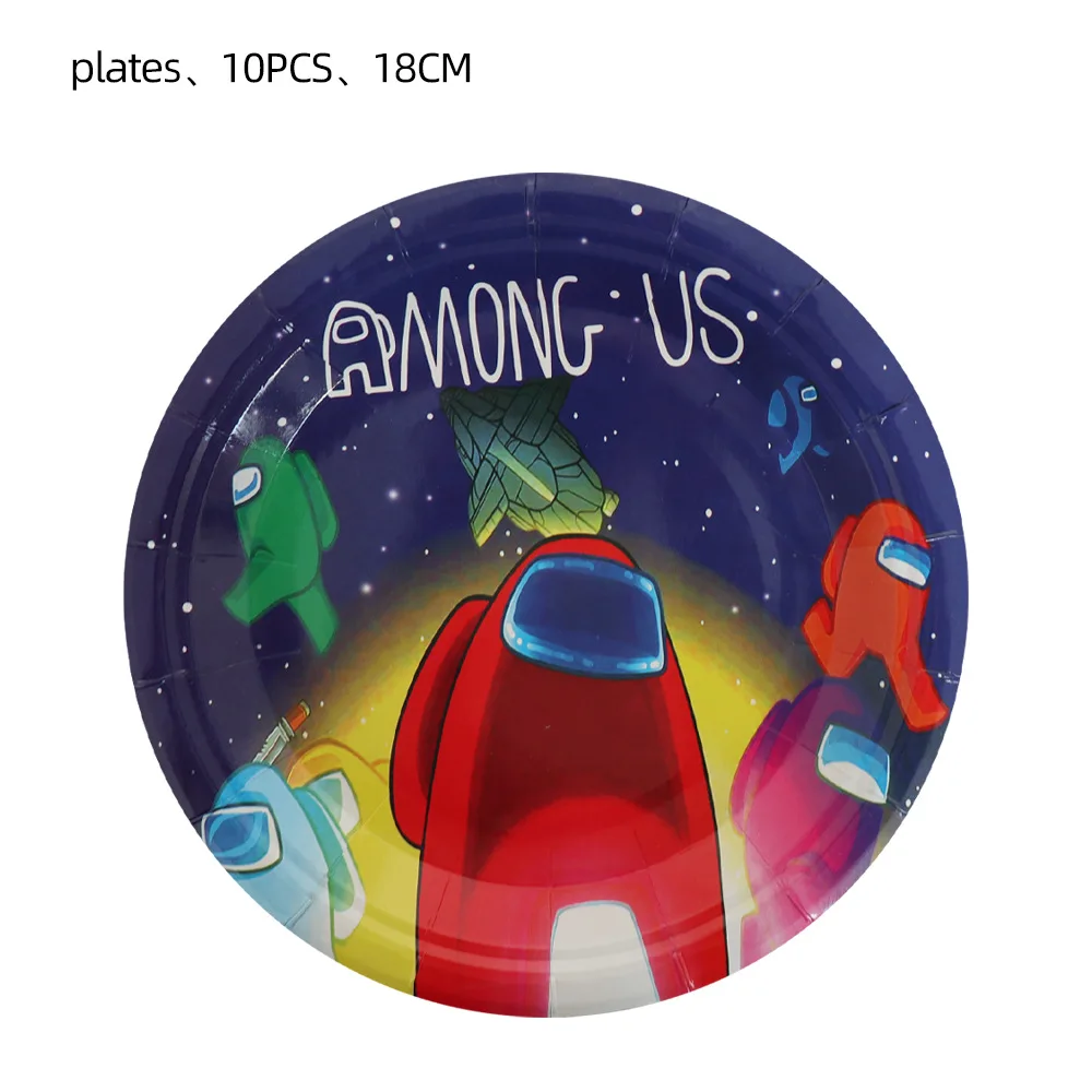 Space Game Among Theme Party Supplies Disposable Tableware Paper Cup Plate Banner Cake Decor Baby Shower For Kid Birthday Party