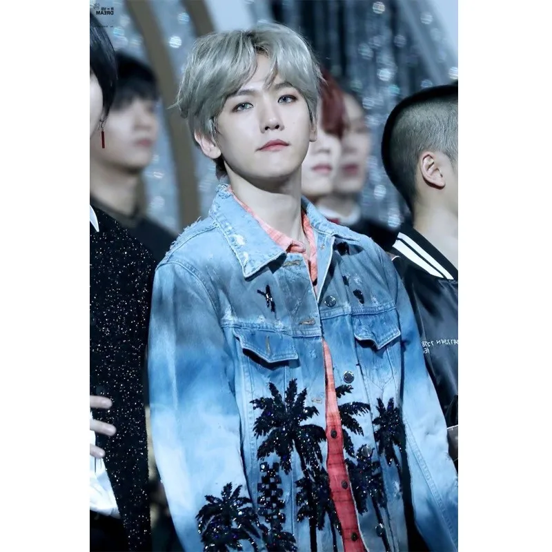 Mainlead KPOP EXO BAEKHYUN Lay Concert в том же стиле джинсы джинсовые рубашки пальто куртка