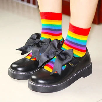 

2019 New Fashion girl socks Novelty Rainbow Stripey Striped Multi Colour Pattern ANKLE Socks girl beauty socks