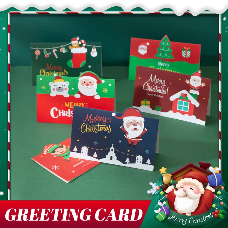New Santa Snowman Blessing Greeting Card Various Style Postcard Set Folding Greeting Card Gift Stationery School Office Supplies