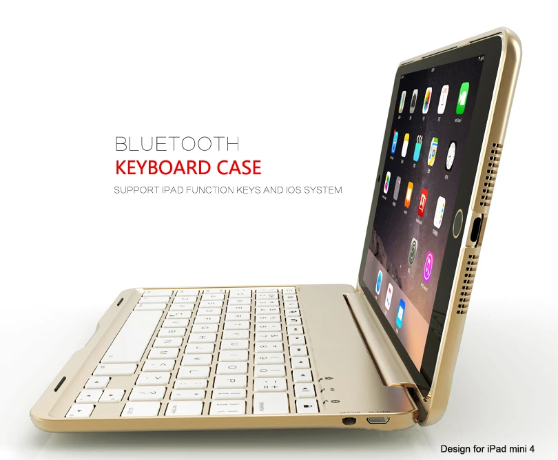 [Новинка] алюминиевая Беспроводная bluetooth-клавиатура 4,0 для iPad mini 4/5, металлический жесткий чехол+ Интеллектуальный переключатель включения/выключения+ 7 цветов подсветки