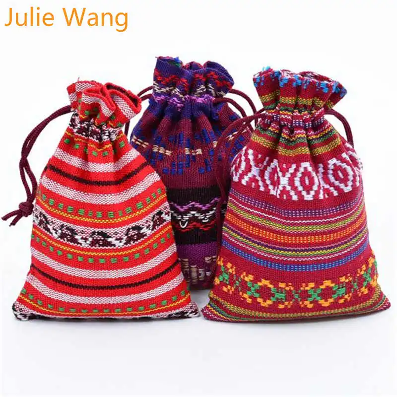 

Julie Wang 20PCS Cotton Knit Strip Drawstring Bag Jewelry Pouch Christmas Wedding Gift Bags Packing Bag Fashion Money Pouch