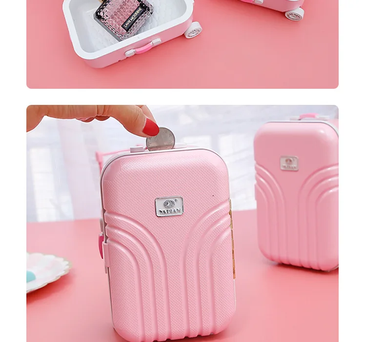 Creative Travel Lugguge Coin Bank Cute Children Draw-bar Luggage Savings Bank GIRL'S Heart Birthday Ceremony Desktop Ornaments