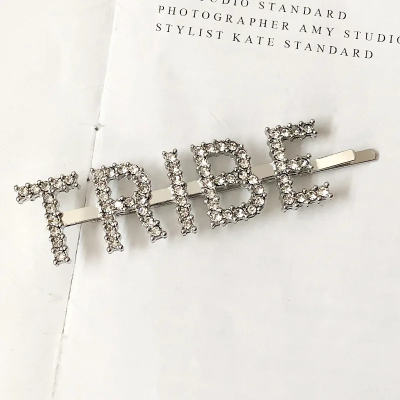 TRIBE Silver 1 шт., заколки для волос с кристаллами и буквами, стразы, заколки для волос, заколки для волос, инструменты для укладки волос, аксессуары, ювелирный подарок - Цвет: TRIBE Silver